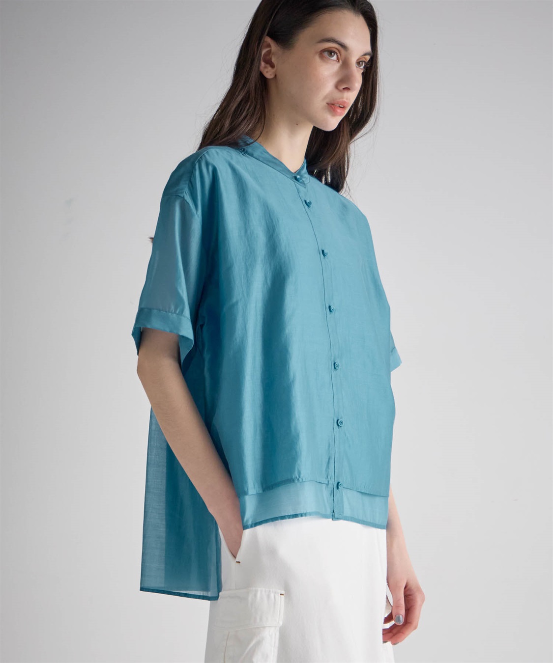 ATSURO TAYAMA シアーポプリン半袖バンドカラーシャツ_sub_3