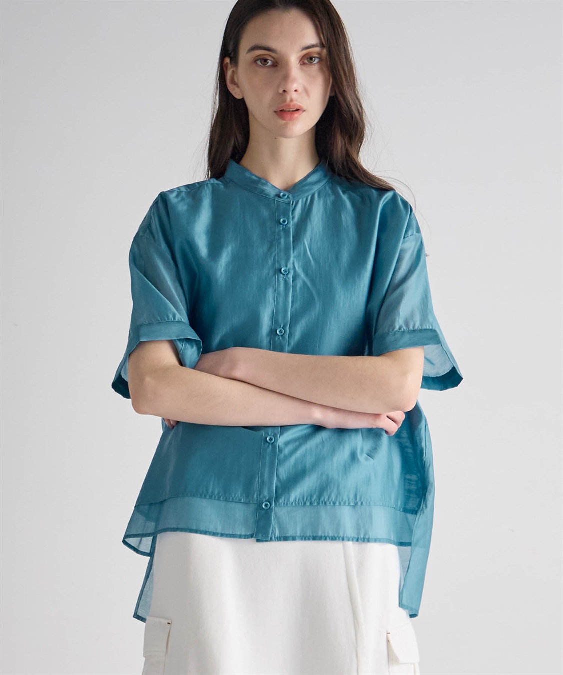 ATSURO TAYAMA シアーポプリン半袖バンドカラーシャツ_sub_4