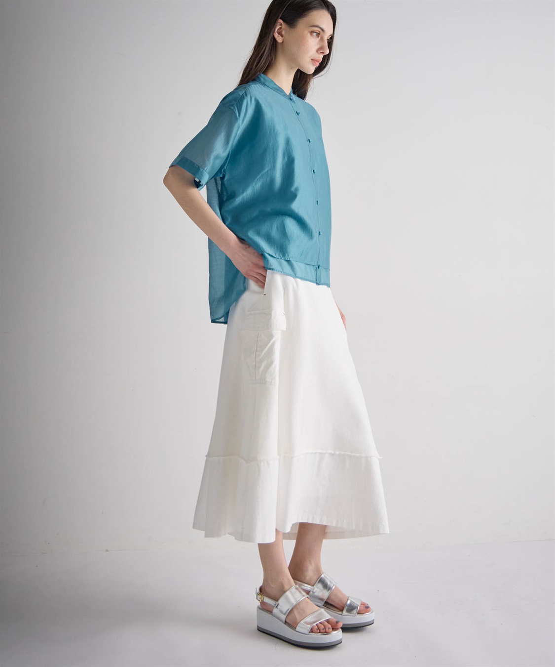 ATSURO TAYAMA シアーポプリン半袖バンドカラーシャツ_sub_7