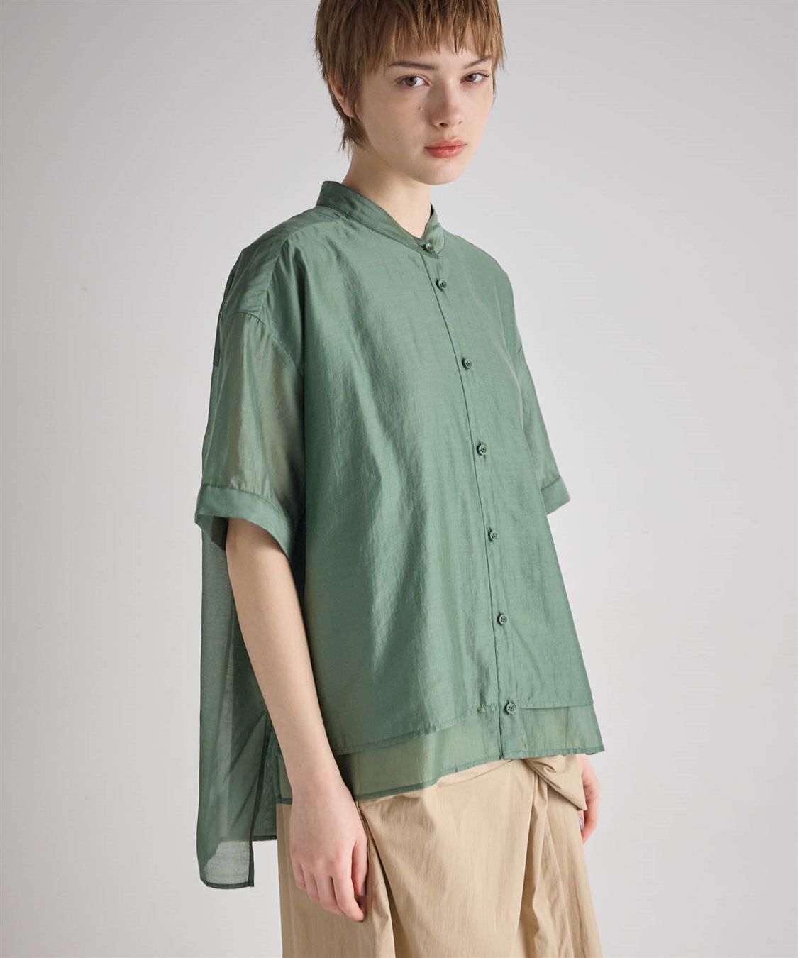 ATSURO TAYAMA シアーポプリン半袖バンドカラーシャツ_sub_9