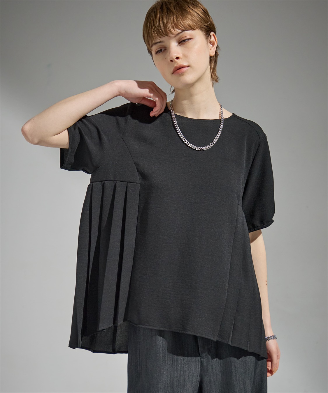 ATSURO TAYAMA プリーツ入りジョーゼットブラウス_sub_4