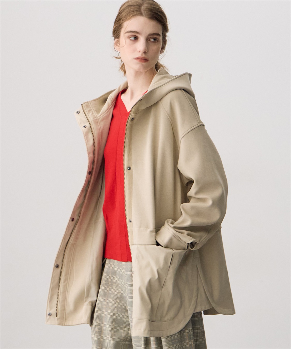 KUBOSANMADE フード付きブルゾン セール】 二重織サテン フード付きブルゾン （テーラードジャケット