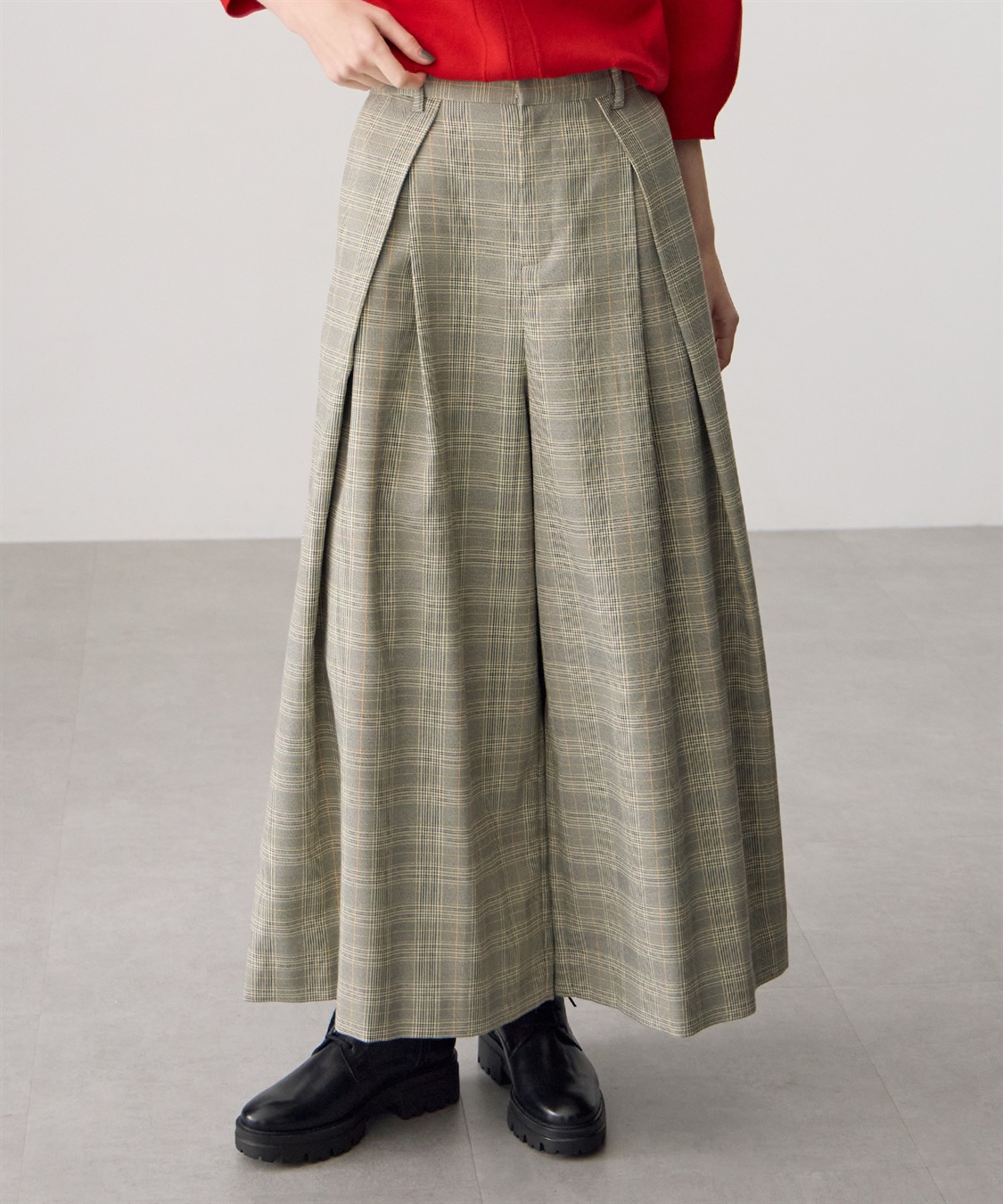 ATSURO TAYAMA タックプリーツチェック柄フレアパンツ_sub_2