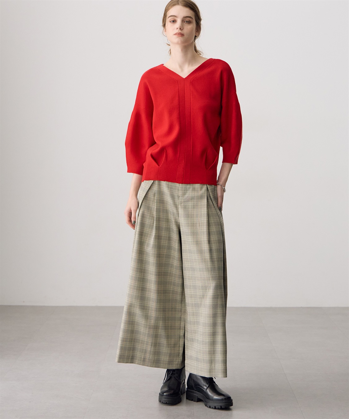 ATSURO TAYAMA タックプリーツチェック柄フレアパンツ_sub_9