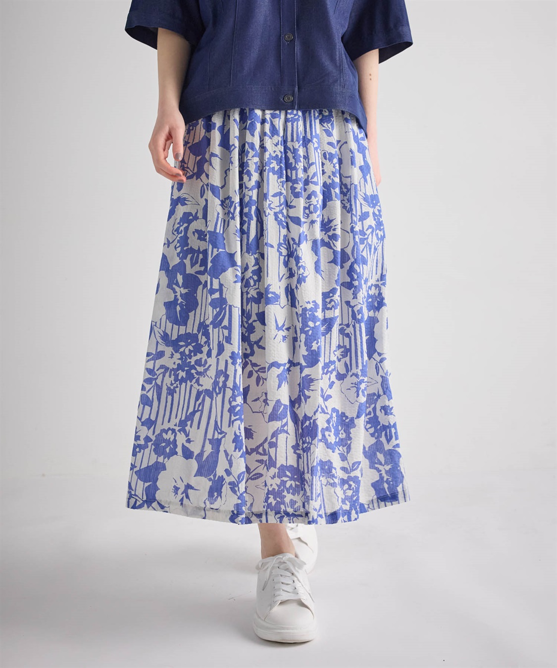 ATSURO TAYAMA モノトーンストライプ×フラワードレープスカート_sub_9