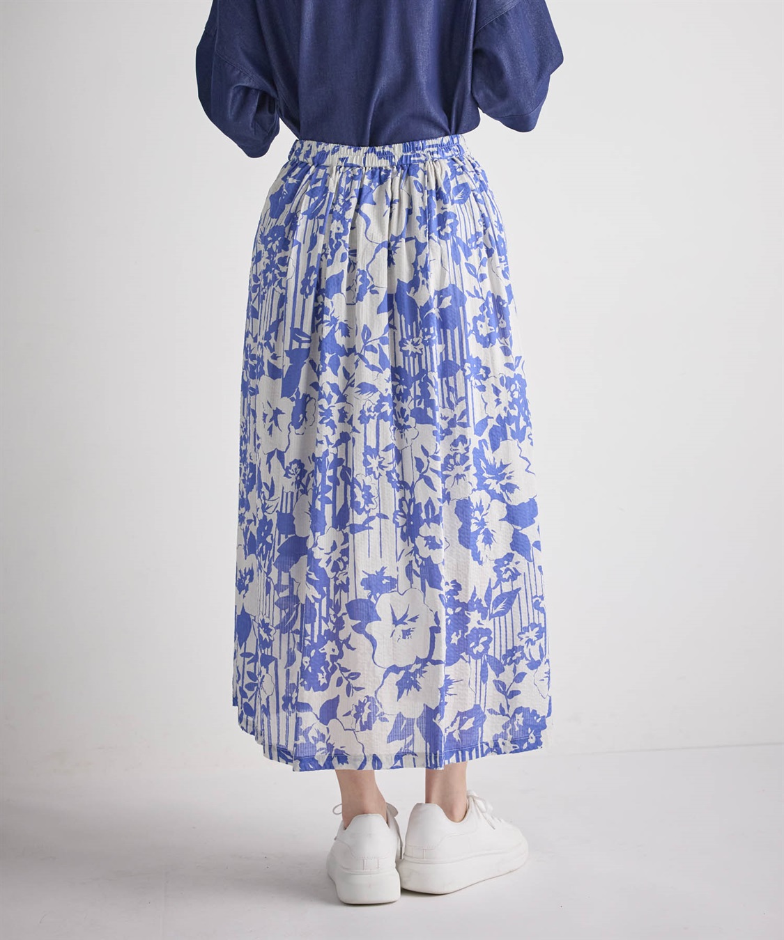 ATSURO TAYAMA モノトーンストライプ×フラワードレープスカート_sub_13