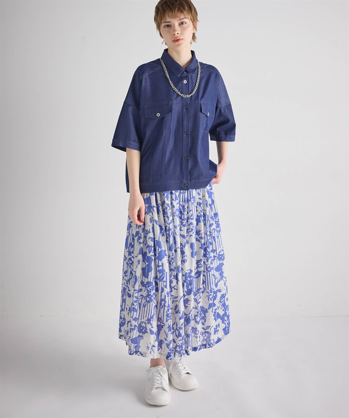 ATSURO TAYAMA モノトーンストライプ×フラワードレープスカート_sub_15