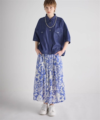 ATSURO TAYAMA モノトーンストライプ×フラワードレープスカート_subthumb_17