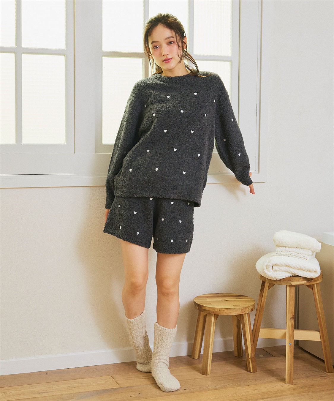 LAFUKU 【LAFUKU/ラフク】もちふわマシュマロニットハートドット刺繍ショートパンツ/ルームウェア（上下別売り）_sub_10