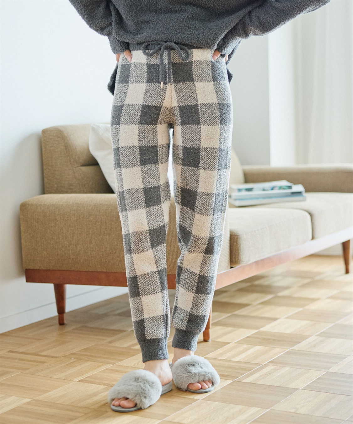 Life Style by cross marche 【LAFUKU/ラフク】もちふわマシュマロニットチェック柄ジョガーパンツ/ルームウェア（上下別売り）_sub_1