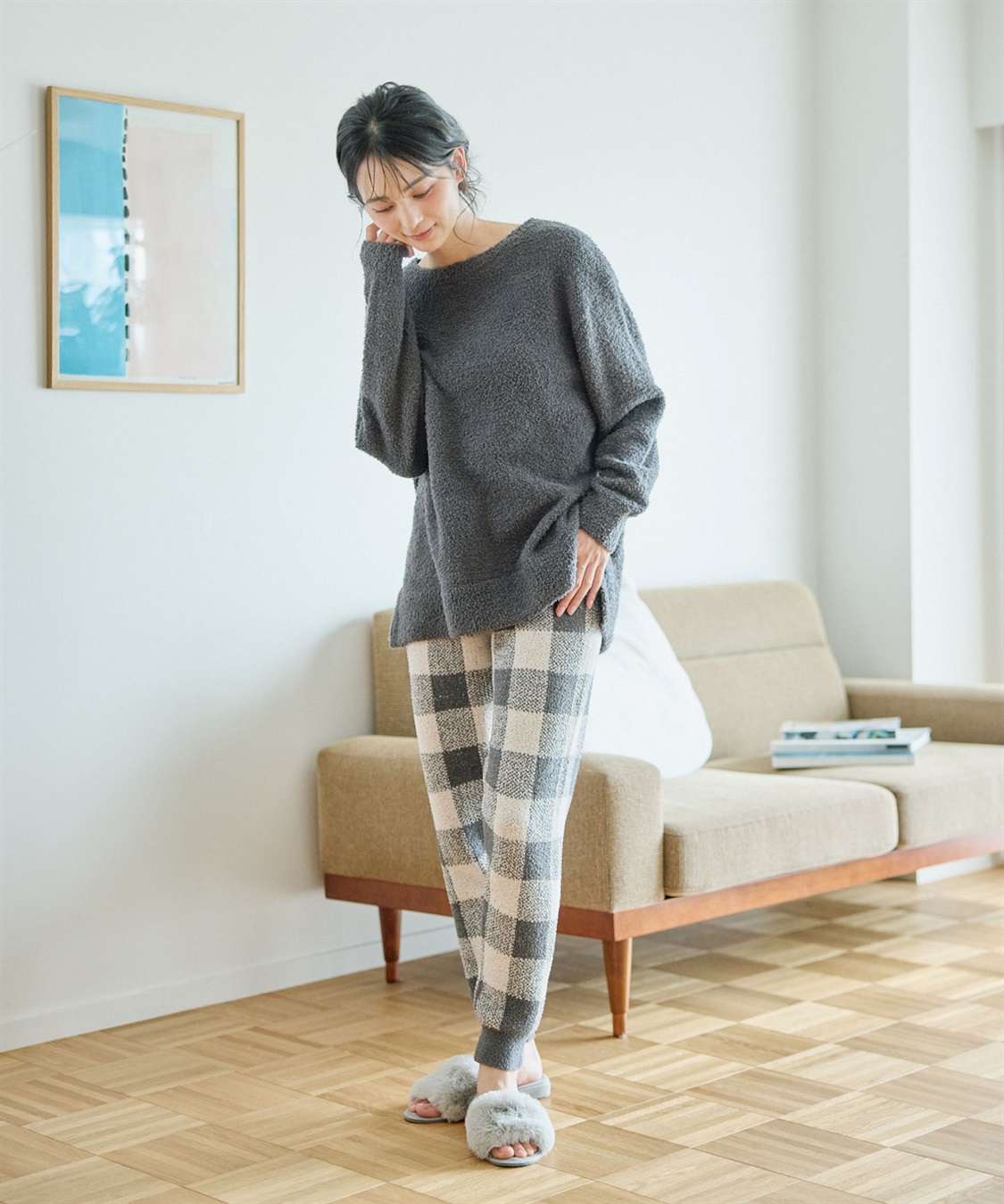 Life Style by cross marche 【LAFUKU/ラフク】もちふわマシュマロニットチェック柄ジョガーパンツ/ルームウェア（上下別売り）_sub_12
