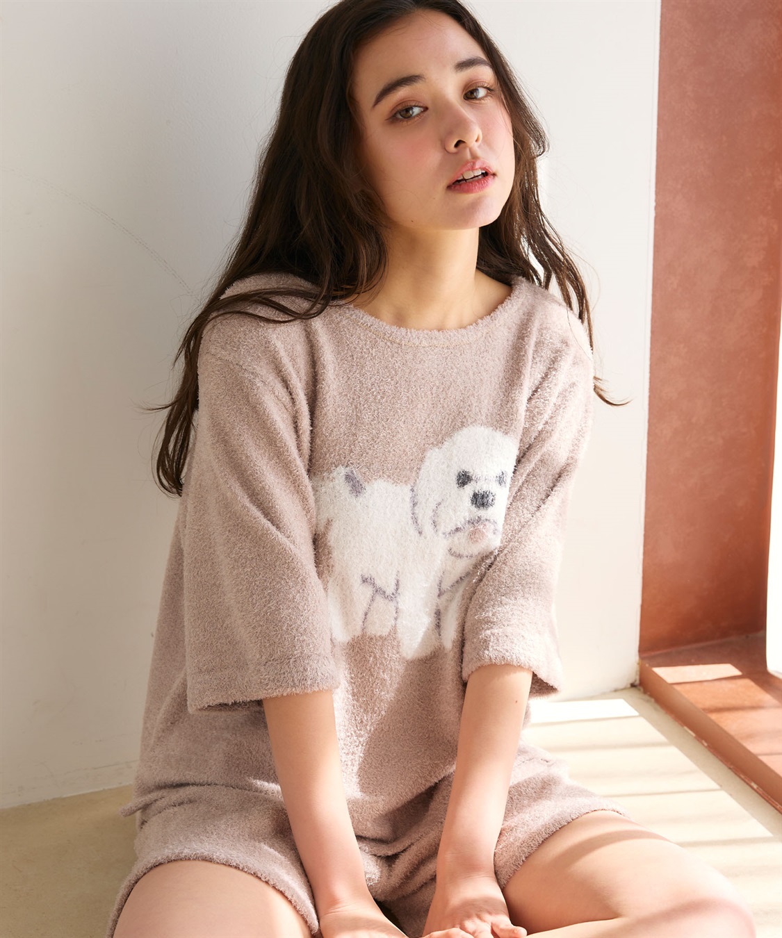 LAFUKU 【LAFUKU/ラフク】マシュマロタッチアニマルジャガード半袖プルオーバー&ショートパンツSET（ルームウェア/パジャマ）_sub_1