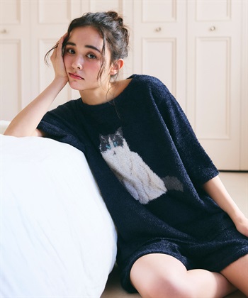 LAFUKU 【LAFUKU/ラフク】マシュマロタッチアニマルジャガード半袖プルオーバー&ショートパンツSET（ルームウェア/パジャマ）_subthumb_3