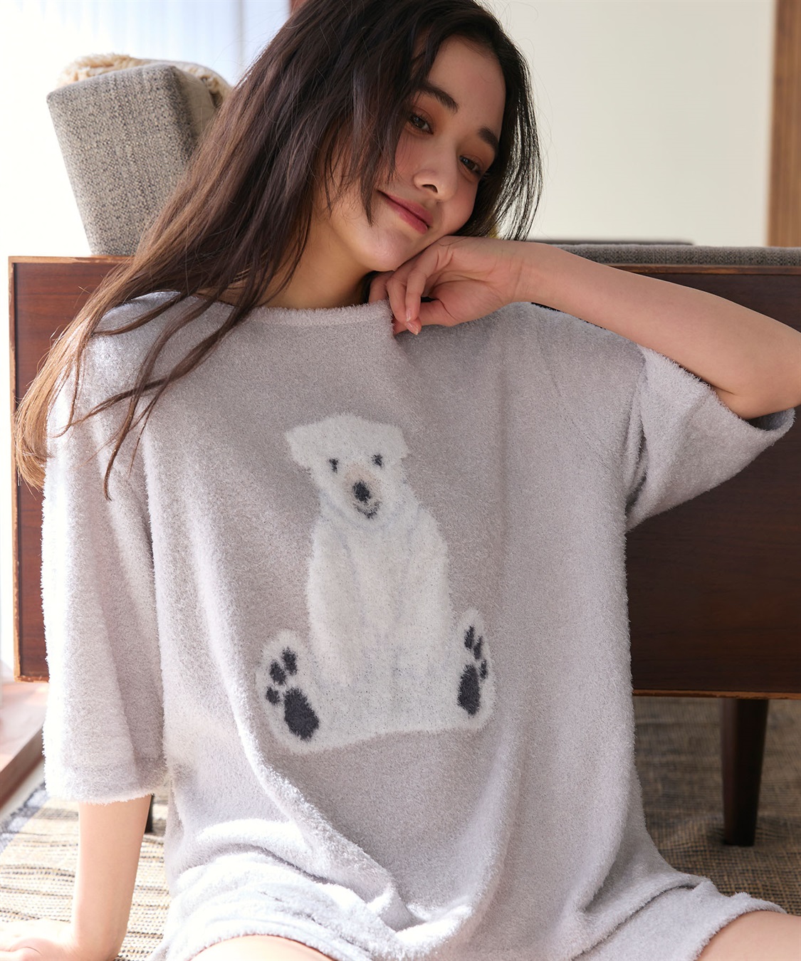 LAFUKU 【LAFUKU/ラフク】マシュマロタッチアニマルジャガード半袖プルオーバー&ショートパンツSET（ルームウェア/パジャマ）_sub_9