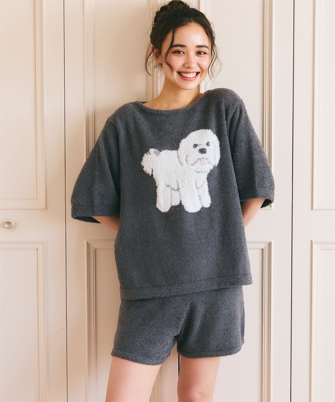LAFUKU 【LAFUKU/ラフク】マシュマロタッチアニマルジャガード半袖プルオーバー&ショートパンツSET（ルームウェア/パジャマ）_sub_14