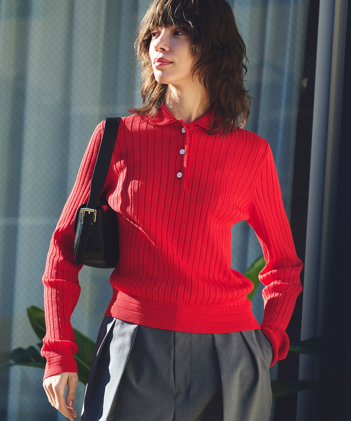 SLOANEコラボ】 ワイドリブ丸襟ポロニット N.O.R.C｜クロスプラス公式