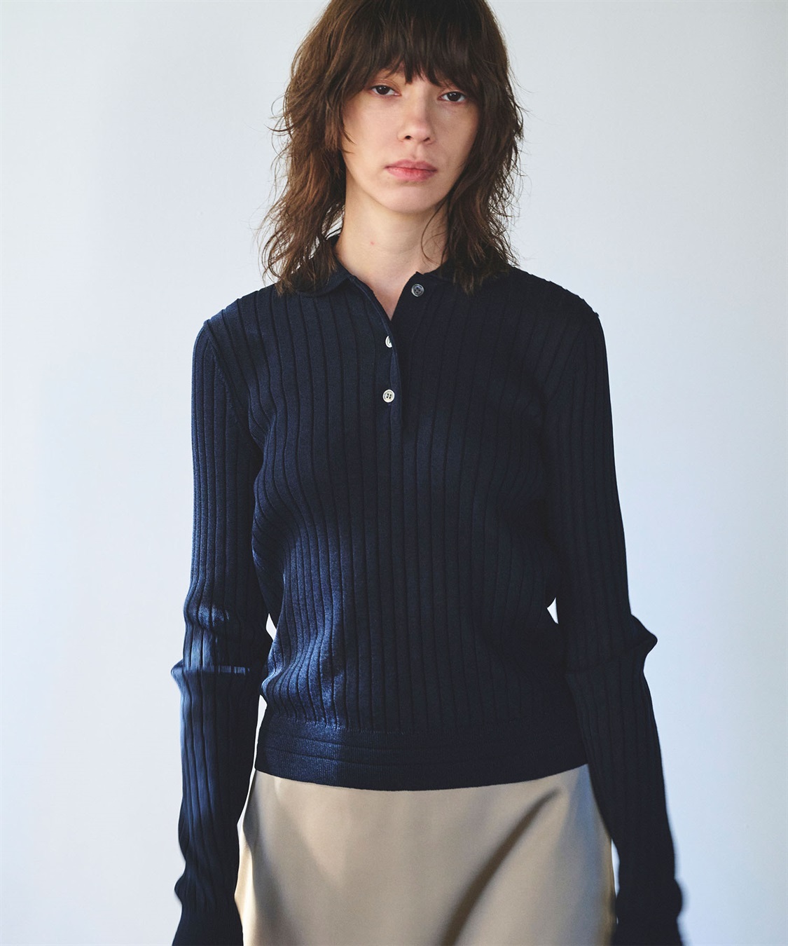 極美品　現行モデル　SLOANE スローン　ワイドリブ バイカラーポロシャツ　4 セール】【SLOANE/スローン】12Gワイドリブ バイカラー半袖ポロニット