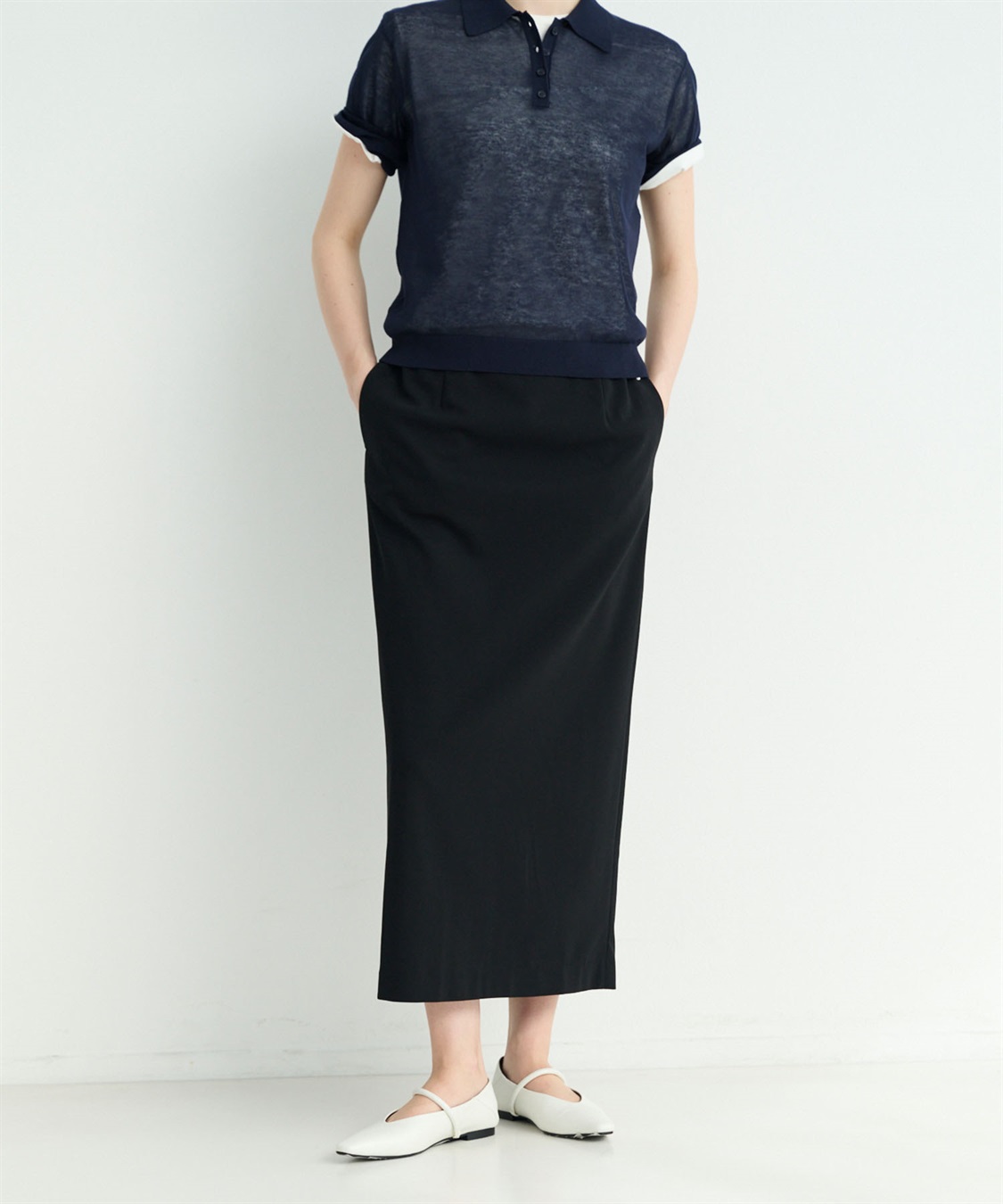 DT MaxMara ★ ジャカードジャージー ペンシルスカート BISSO 紺 ダブルジャージーロングペンシルスカート - SOÉJU online store