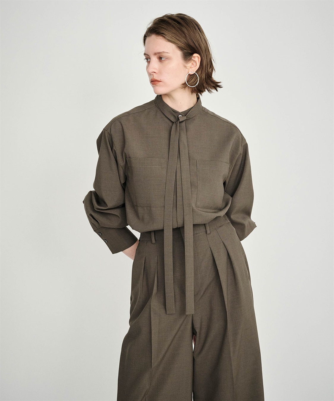 N.O.R.C ウォッシャブル2WAYバンドカラーシャツ ブラウン N O R C ウォッシャブル2WAYバンドカラーシャツ ブラウン｜Yahoo