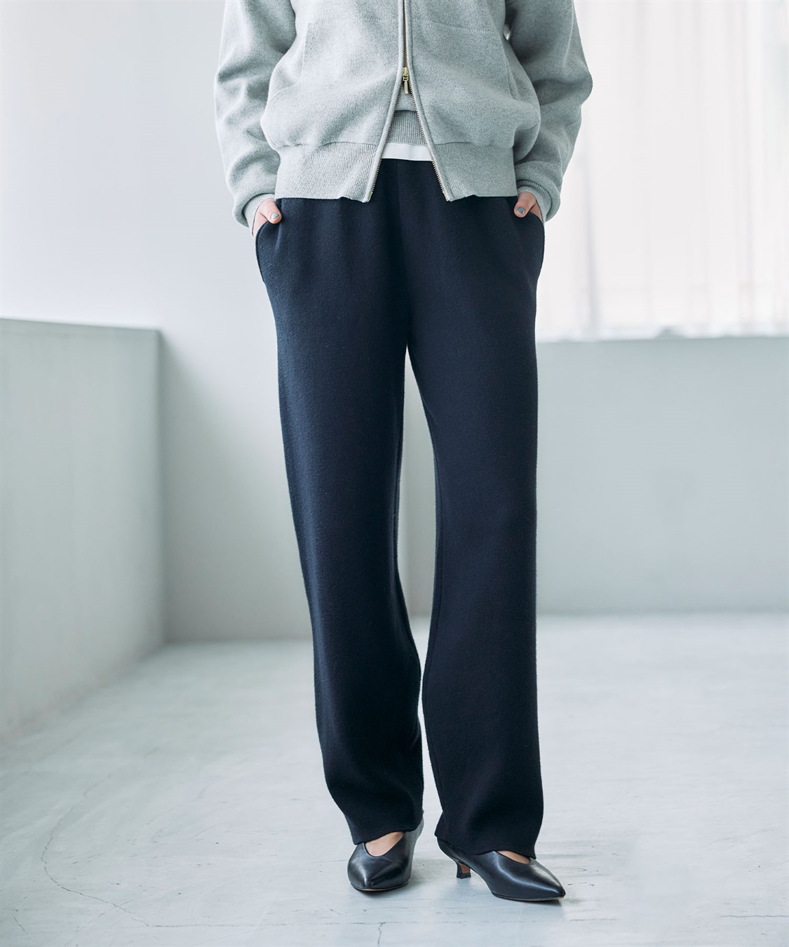 N.O.R.C コットンカシミヤニットワイドテーパードパンツ_sub_1