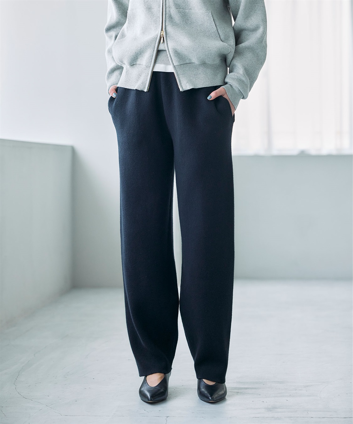 N.O.R.C コットンカシミヤニットワイドテーパードパンツ_sub_3