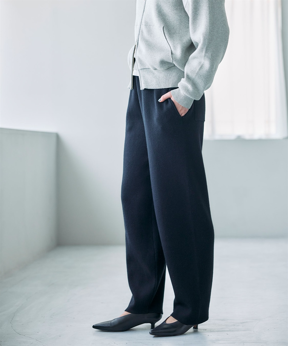 N.O.R.C コットンカシミヤニットワイドテーパードパンツ_sub_5