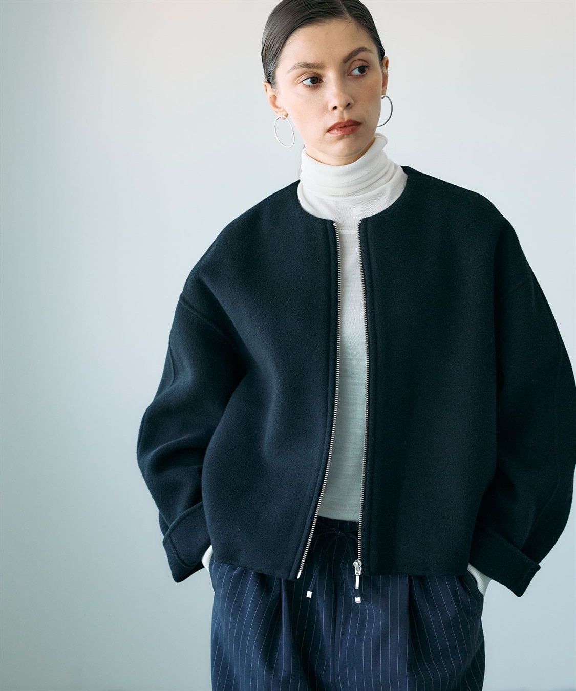 PRE ORDER 10%OFF>ウールメルトンショートジップリバーコート N.O.R.C