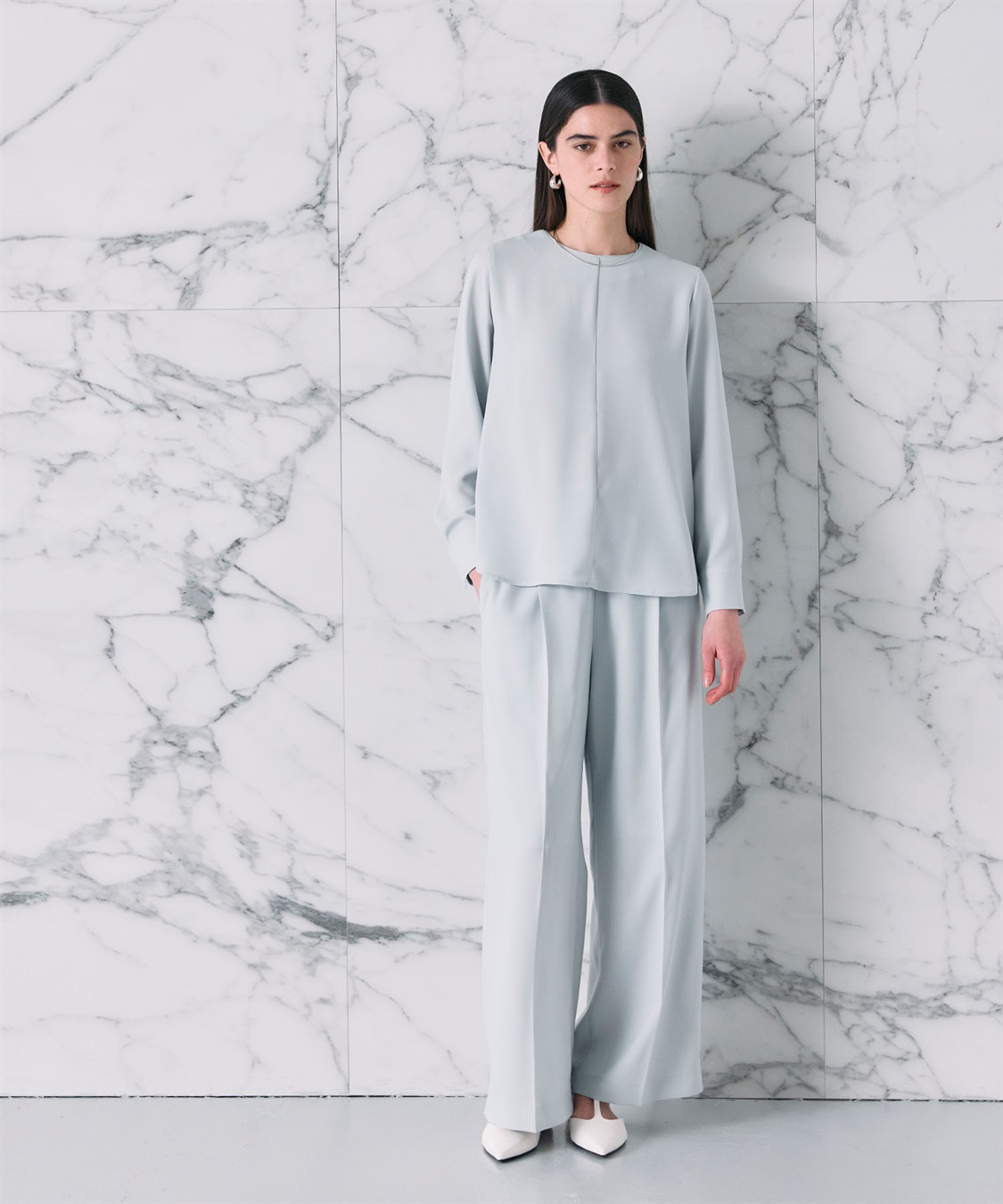 N.O.R.C バックサテンストレッチラウンドネックブラウス_sub_16