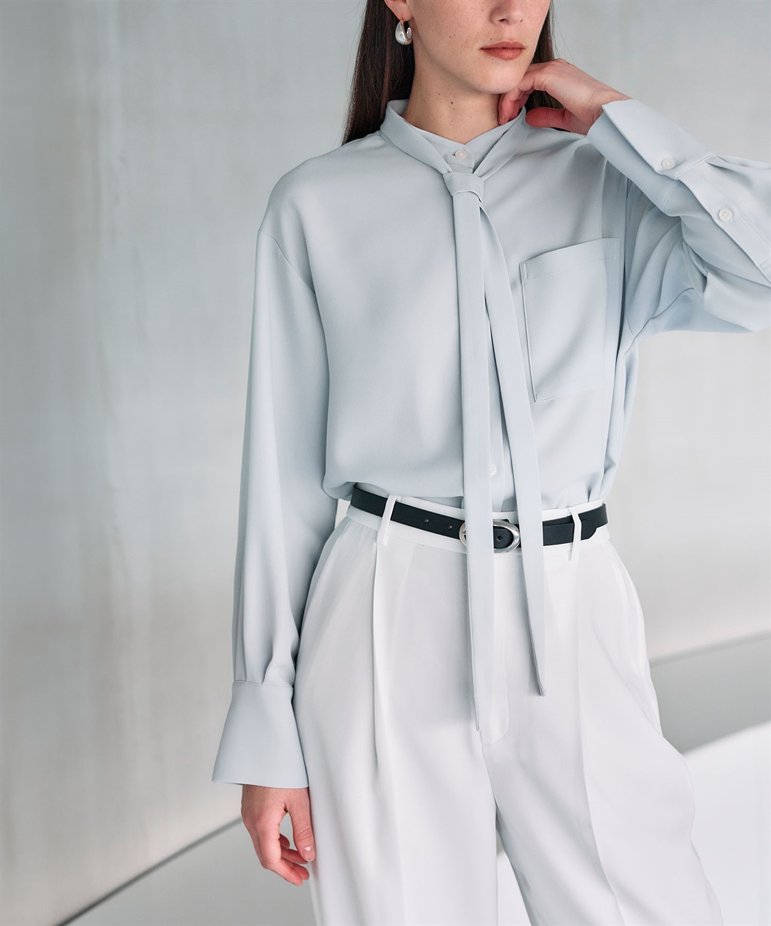 N.O.R.C バックサテンストレッチボウタイブラウス_sub_1