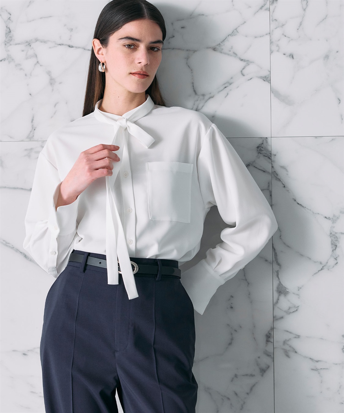 N.O.R.C バックサテンストレッチボウタイブラウス_sub_3