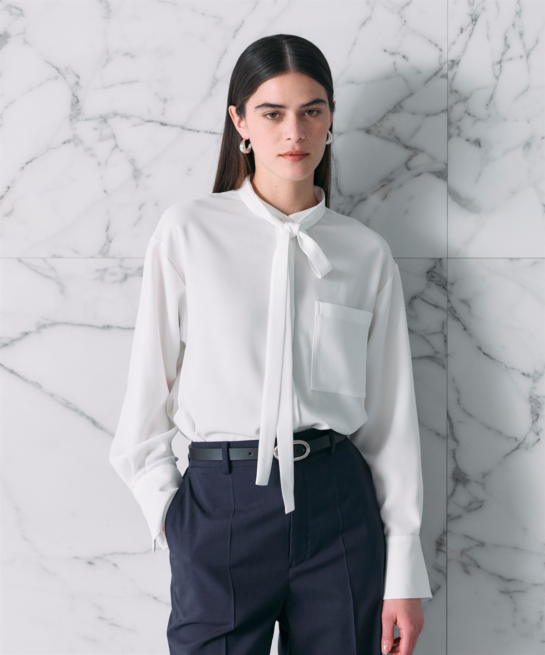 N.O.R.C バックサテンストレッチボウタイブラウス_sub_4