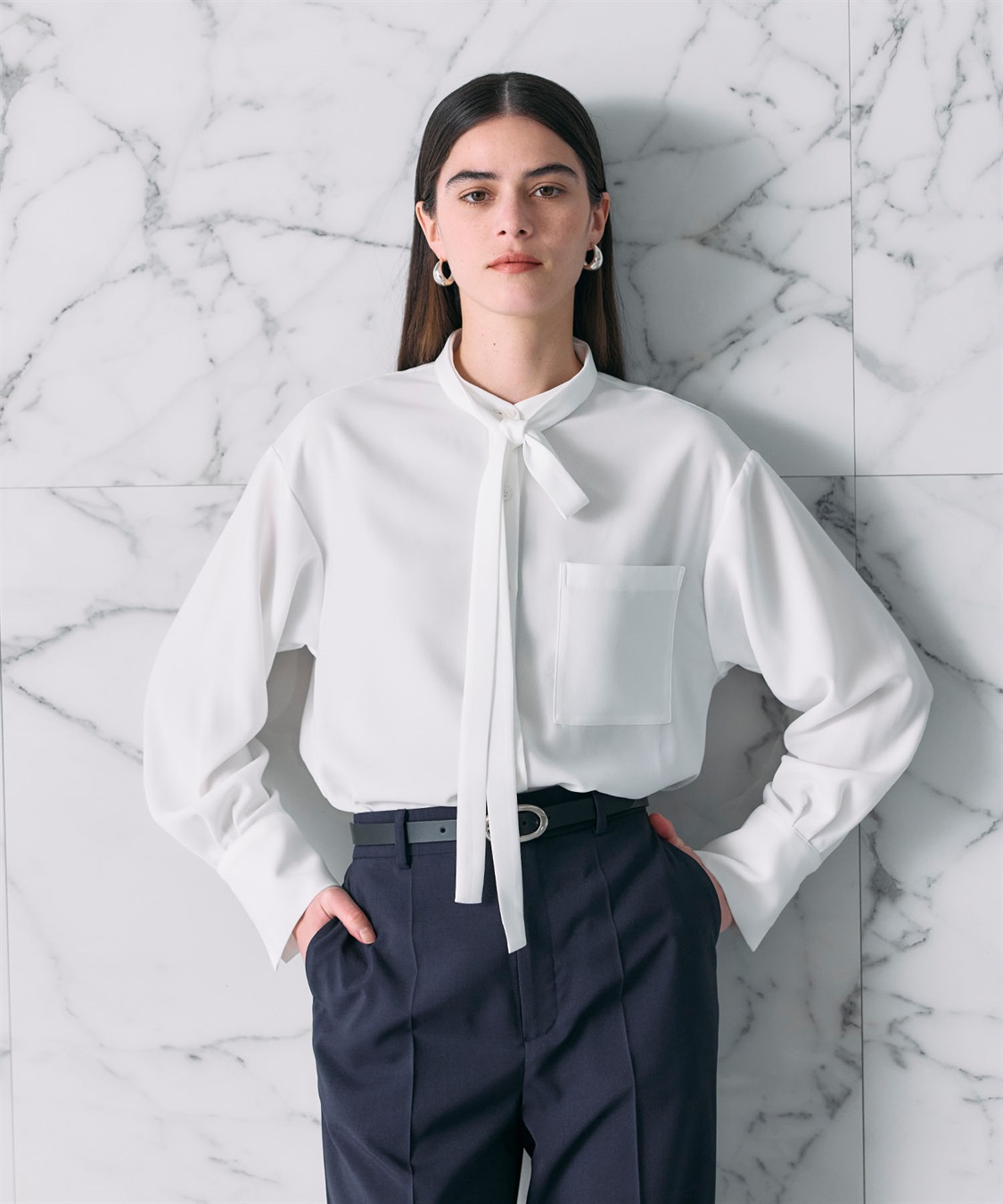 N.O.R.C バックサテンストレッチボウタイブラウス_sub_6