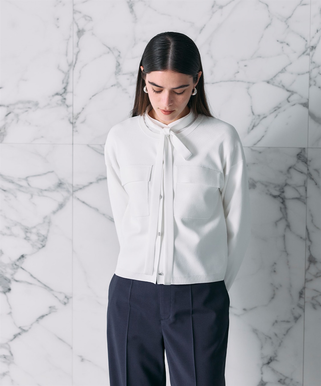 N.O.R.C バックサテンストレッチボウタイブラウス_sub_12