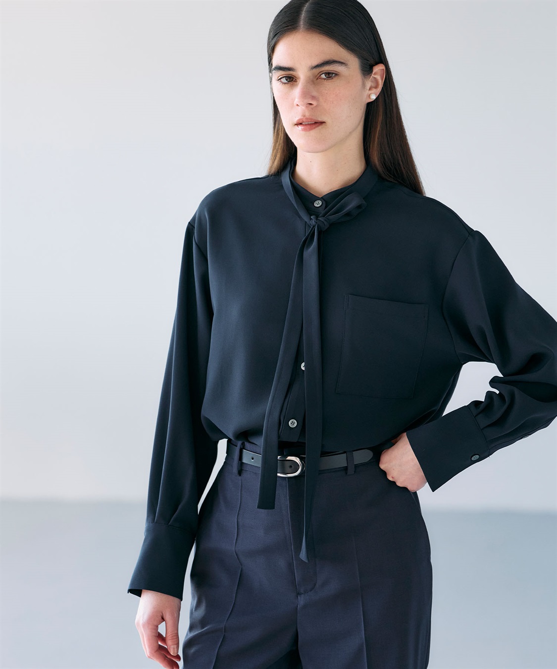 N.O.R.C バックサテンストレッチボウタイブラウス_sub_15