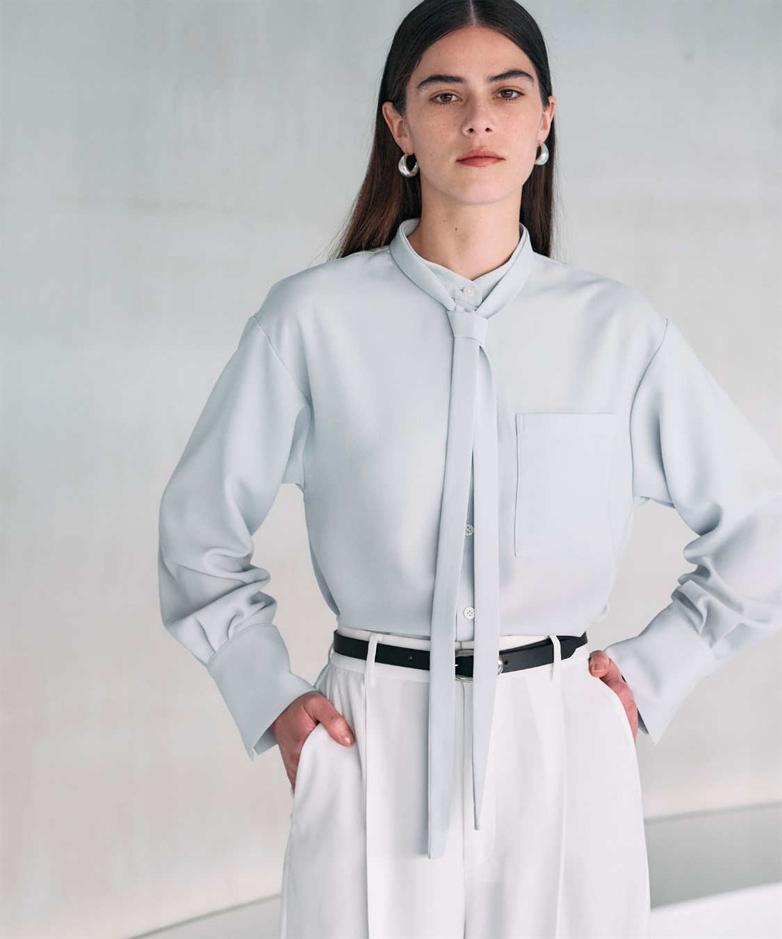 N.O.R.C バックサテンストレッチボウタイブラウス_sub_17