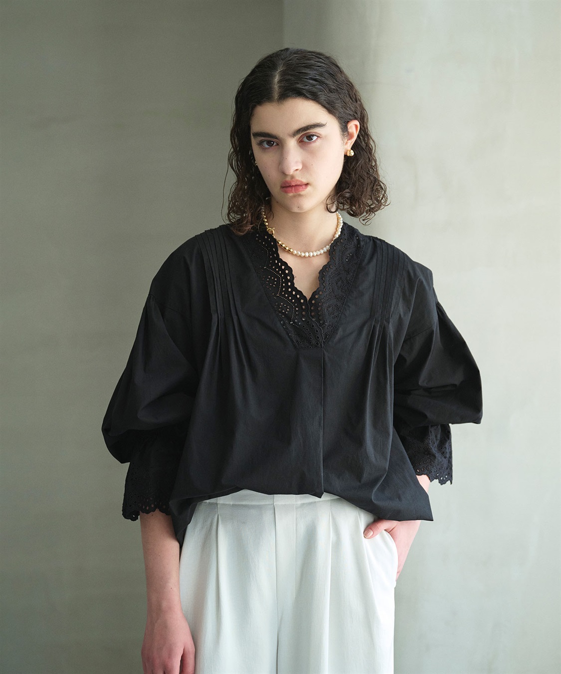 N.O.R.C カットワーク刺繍ボリュームスリーブブラウス_sub_2