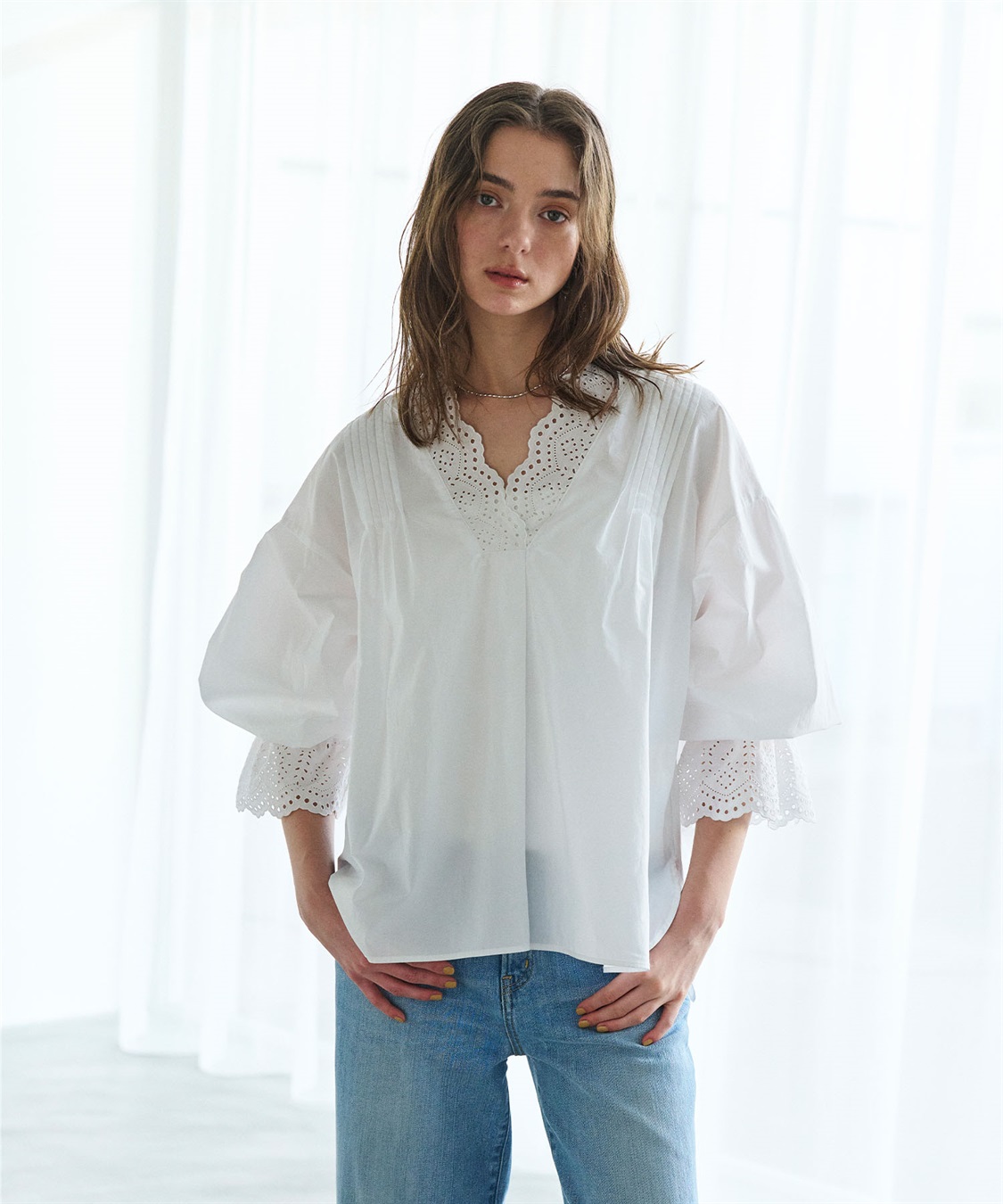 N.O.R.C カットワーク刺繍ボリュームスリーブブラウス_sub_9