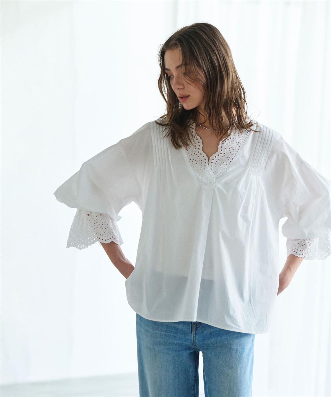 N.O.R.C カットワーク刺繍ボリュームスリーブブラウス_sub_10
