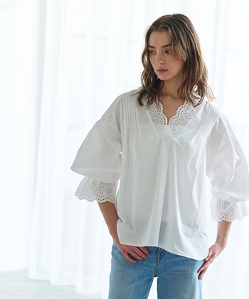 N.O.R.C カットワーク刺繍ボリュームスリーブブラウス_subthumb_12