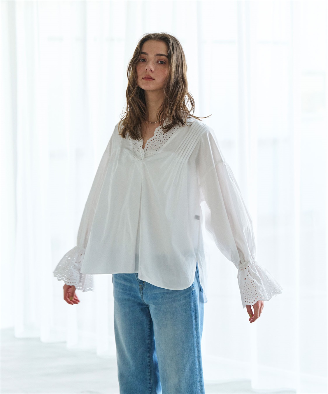 N.O.R.C カットワーク刺繍ボリュームスリーブブラウス_sub_14