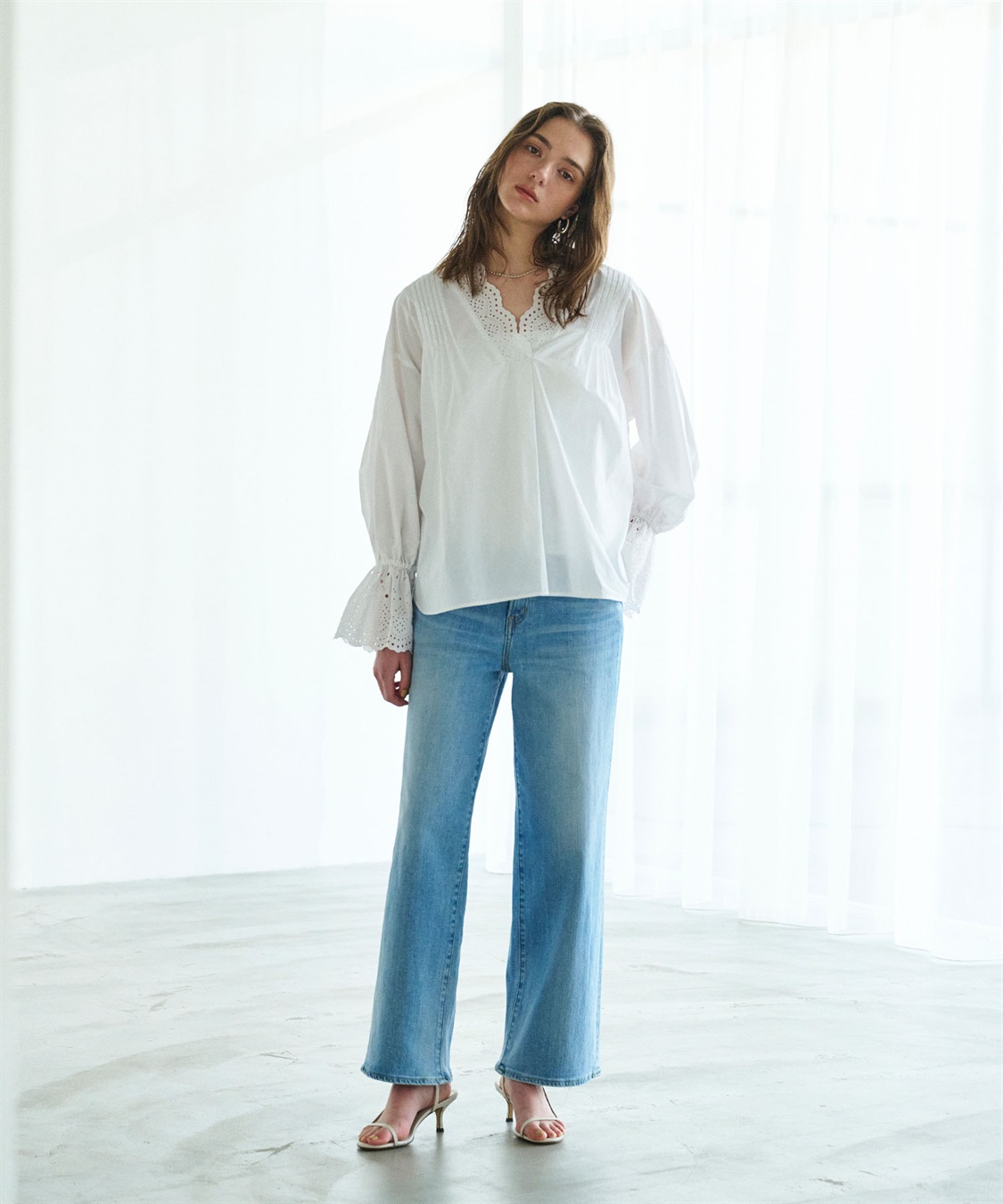 N.O.R.C カットワーク刺繍ボリュームスリーブブラウス_sub_16