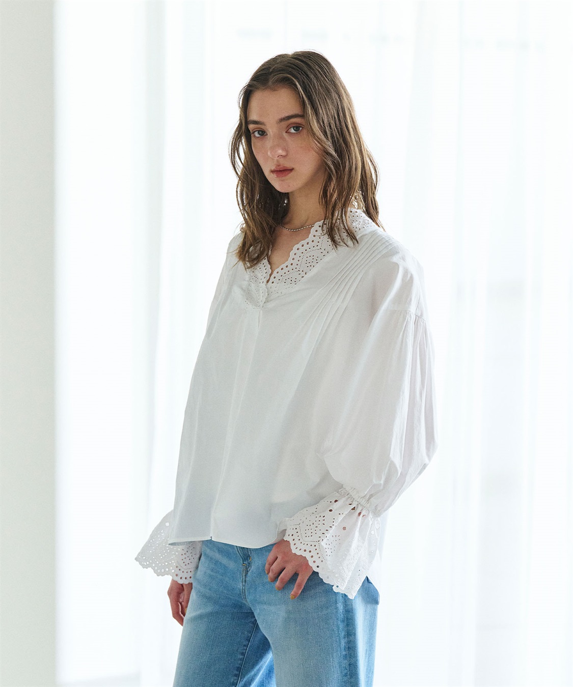 N.O.R.C カットワーク刺繍ボリュームスリーブブラウス_sub_17