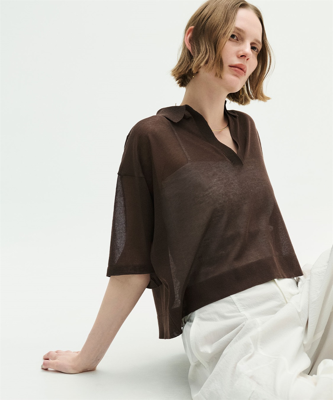 N.O.R.C 【SARACO】スキッパーハーフスリーブニット_sub_1