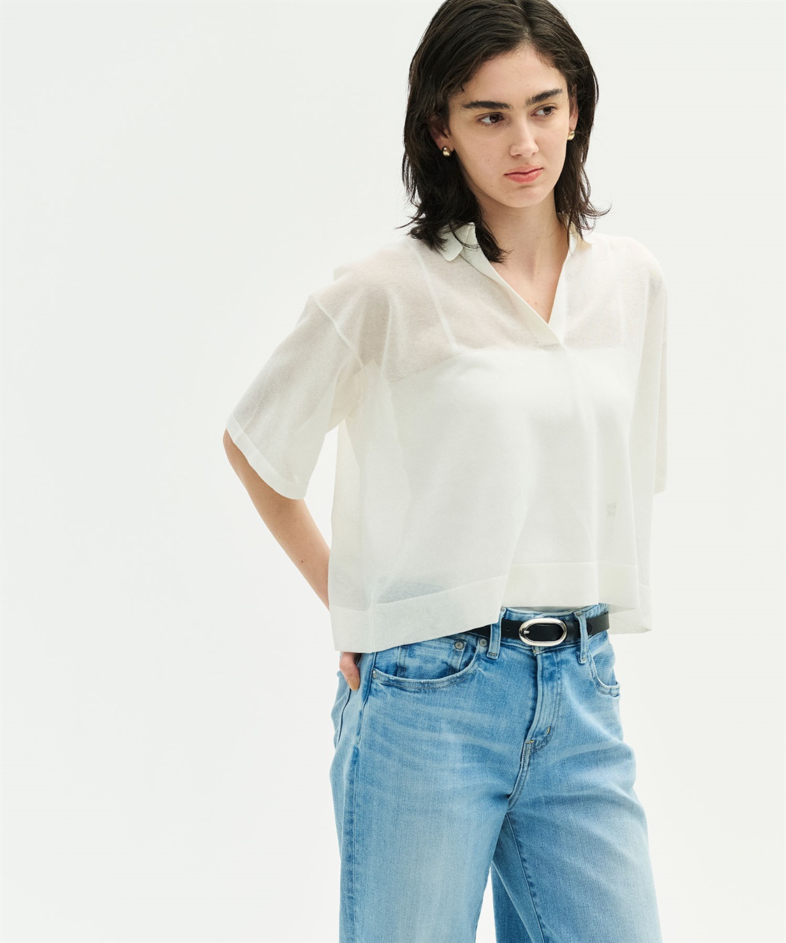 N.O.R.C 【SARACO】スキッパーハーフスリーブニット_sub_2