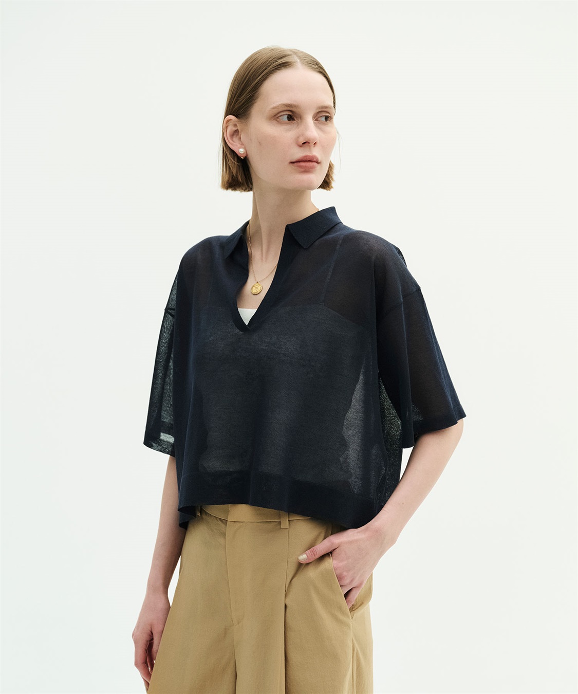 N.O.R.C 【SARACO】スキッパーハーフスリーブニット_sub_3