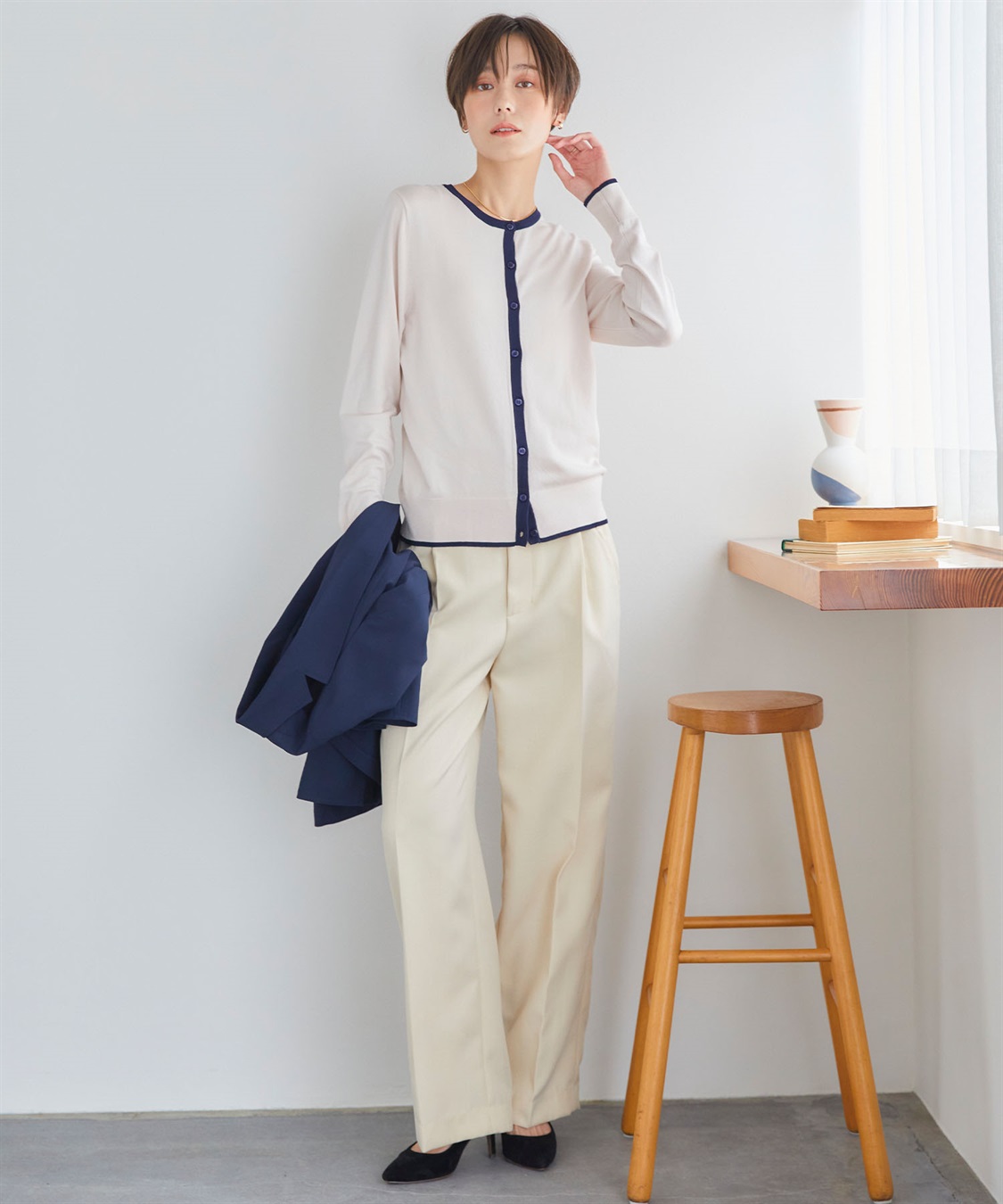 CROSS FUNCTION 【メディア掲載】おうちで洗える　バイカラークルーネックカーディガン【CF/クロスファンクション】_sub_5