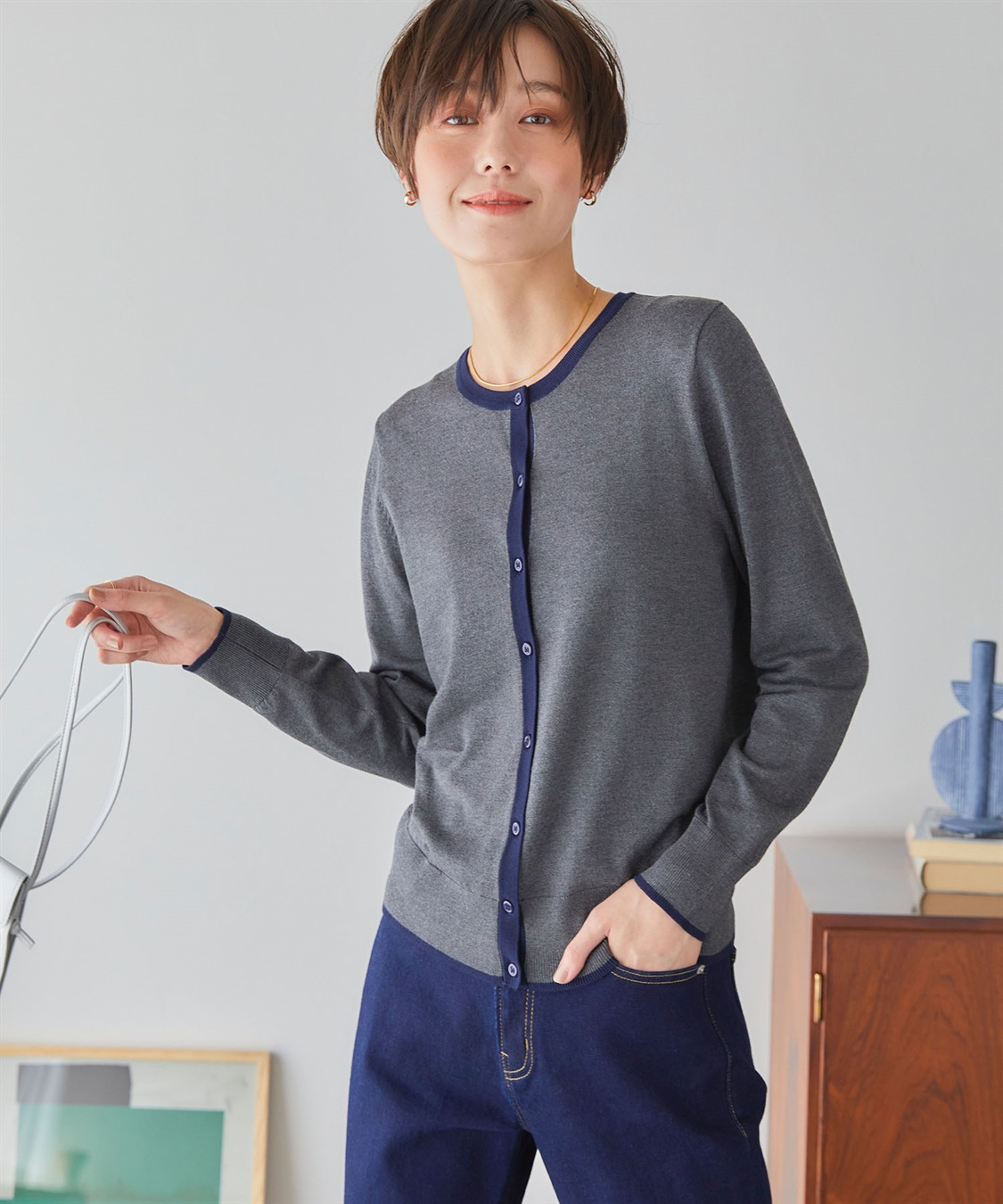 CROSS FUNCTION 【メディア掲載】おうちで洗える　バイカラークルーネックカーディガン【CF/クロスファンクション】_sub_8