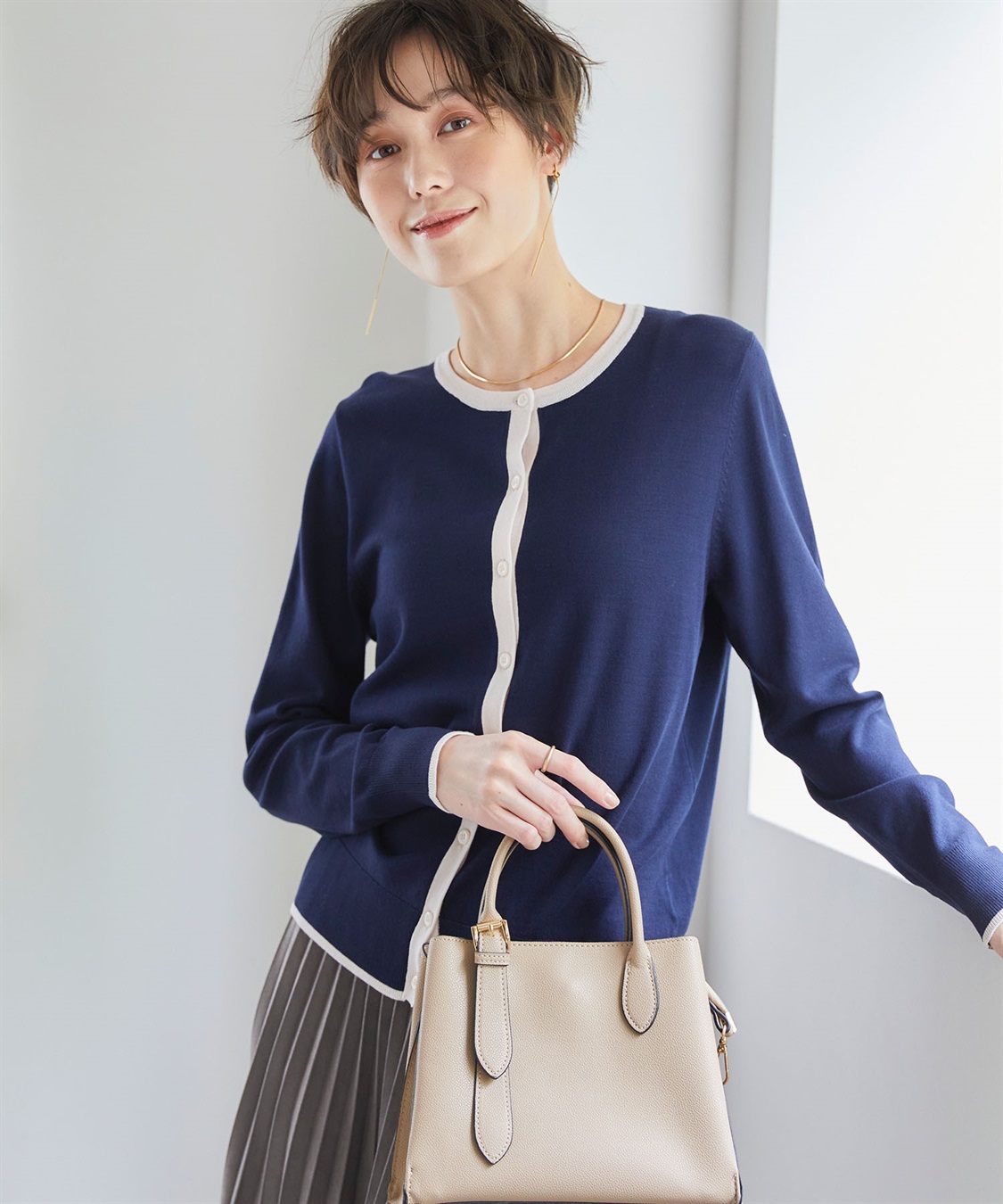 CROSS FUNCTION 【メディア掲載】おうちで洗える　バイカラークルーネックカーディガン【CF/クロスファンクション】_sub_14