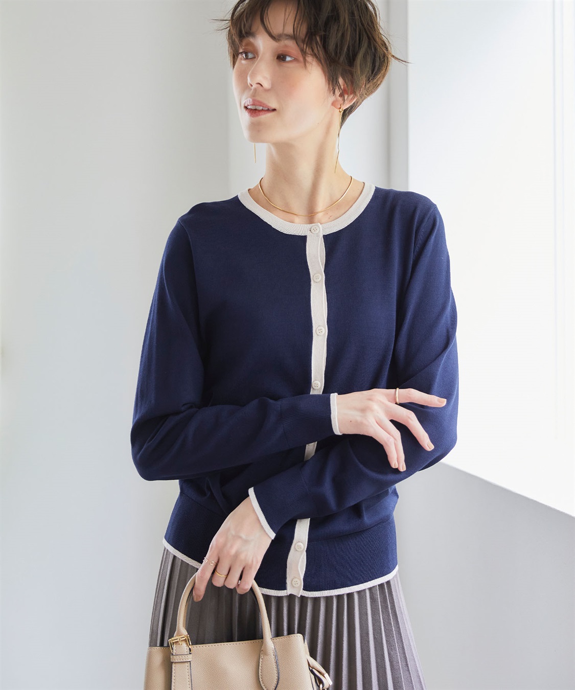 CROSS FUNCTION 【メディア掲載】おうちで洗える　バイカラークルーネックカーディガン【CF/クロスファンクション】_sub_15