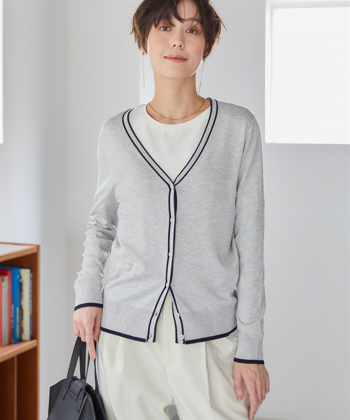 CROSS FUNCTION 《UVカット》おうちで洗える　バイカラーVネックカーディガン【CF/クロスファンクション】_sub_9